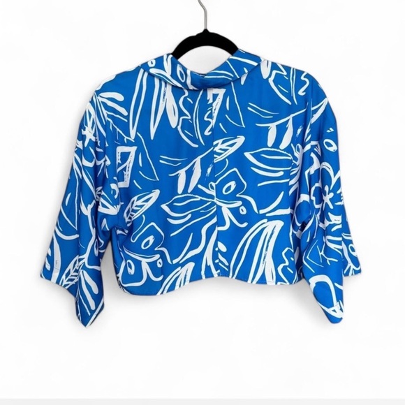 Blue White Abstract Print Crop Top & Skirt Two-Piece Set/Coord Set - Picture 5 of 9